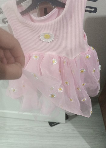 3-6 Ay Beden pembe Renk Kız Çocuk Pembe askısız Elbise