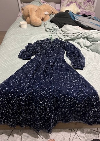 Parlak Mavi Uzun Kollu Kadın Abiye Elbise - Görsel 2