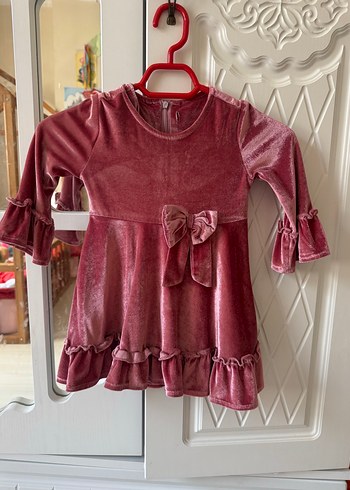 Pembe Kadife Kız Çocuk Elbise - Görsel 2