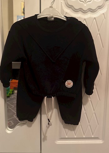 Kız Çocuk Siyah crop Kapüşonsuz Sweatshirt - Görsel 2