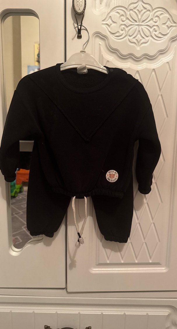 Kız Çocuk Siyah crop Kapüşonsuz Sweatshirt - Görsel 2