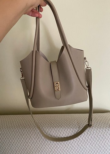 Minimalist Bej Deri Kadın Çanta - Görsel 4