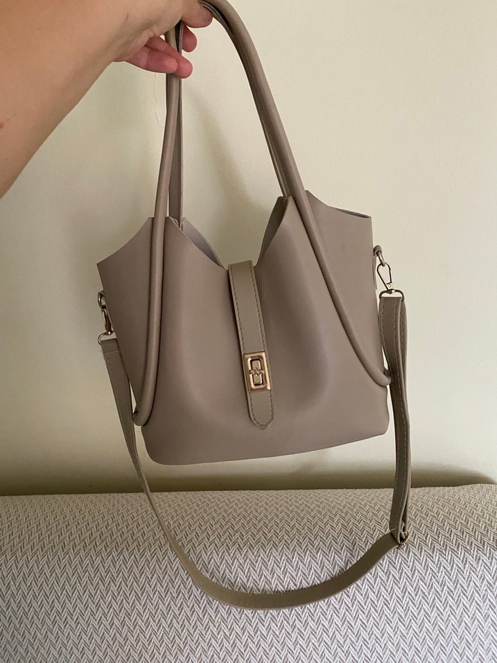 Minimalist Bej Deri Kadın Çanta - Görsel 4