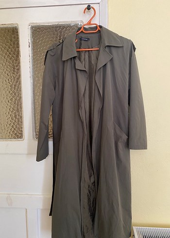 Haki yeşil Uzun Salaş Kadın Trençkot - Görsel 2