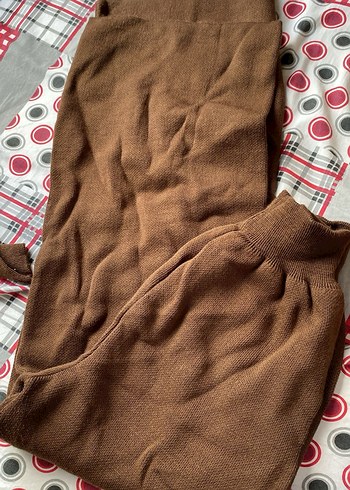 Çizgili Uzun Kollu Kahverengi Triko Kadın Kazak - Görsel 3