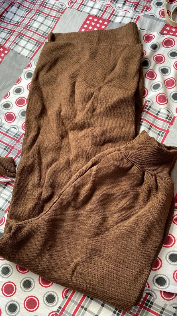 Çizgili Uzun Kollu Kahverengi Triko Kadın Kazak - Görsel 3