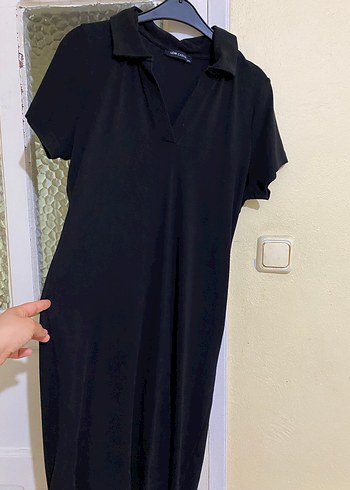 V Yaka Siyah Midi Kadın Elbise - Görsel 3