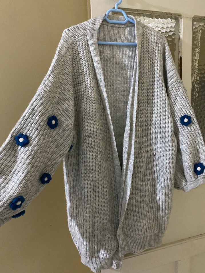 Gri Uzun Kollu Örme Kadın Hırka - Görsel 2