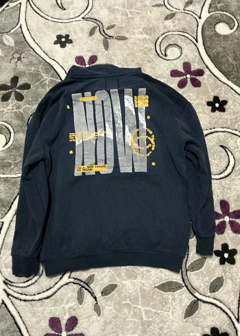 Kadın Lacivert Kapüşonlu Baskılı Sweatshirt - Görsel 2