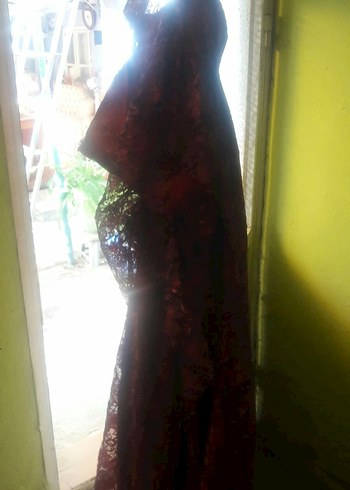 Bordo Straplez Uzun Drape Detaylı Gotik Kadın Elbise
