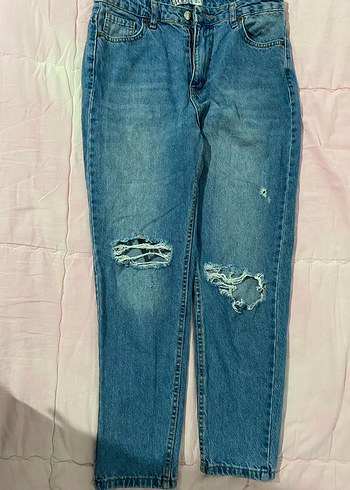 Diğer Mavi Düğmeli Midi Denim Kadın Jean