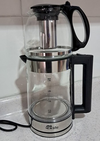 NEWlite Beyaz ve Gri Cam Çay Makinesi