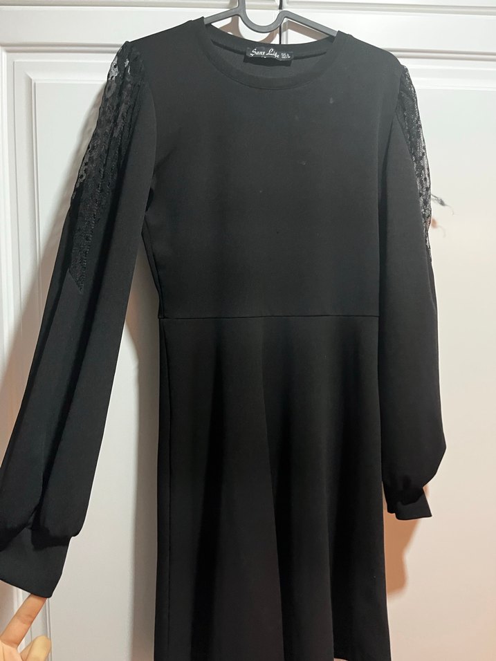 Dantel Detaylı Siyah Triko Midi Elbise - Görsel 2