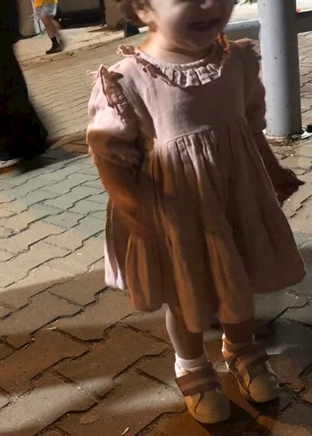 Fırfırlı Keten Kız Elbisesi