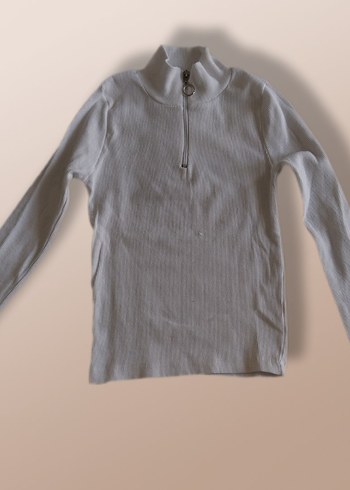 Beyaz  Fermuarlı Yüksek Yakalı Kadın kazak - Görsel 2