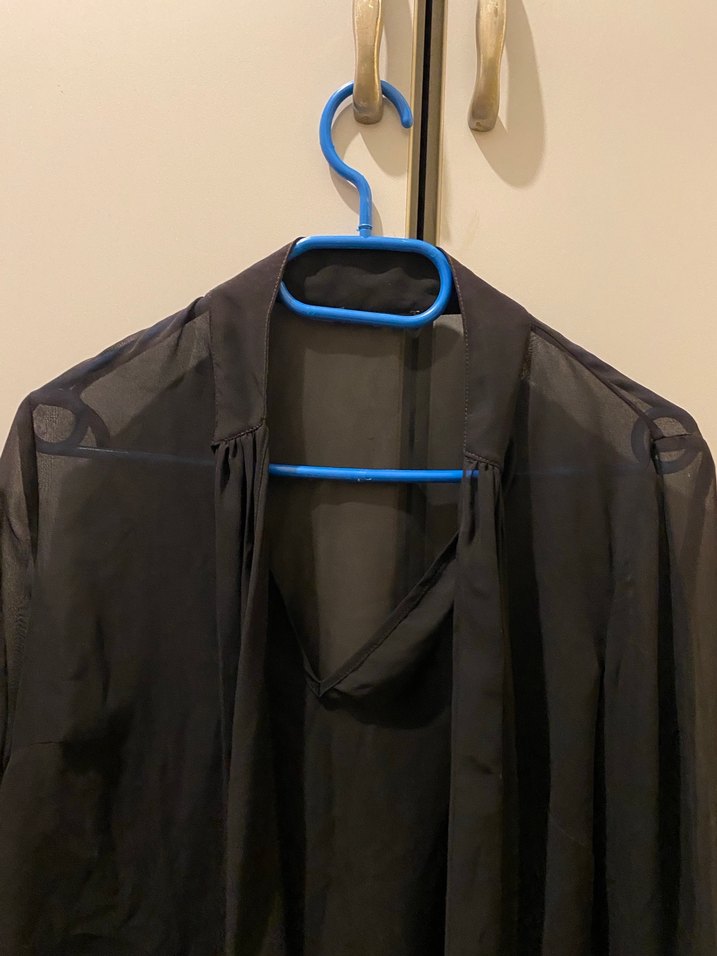 Siyah Uzun Kollu Drapeli Gotik Bluz - Görsel 3