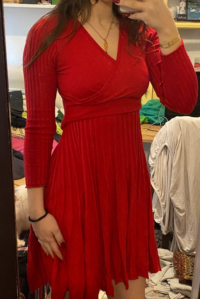 Kırmızı Midi Elbise - Görsel 3