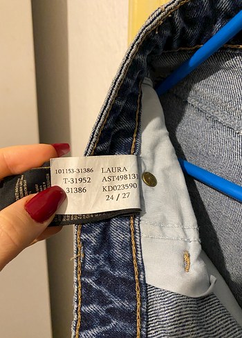 Kadın Mavi Bol Kesim Kemerli Kot Pantolon - Görsel 8