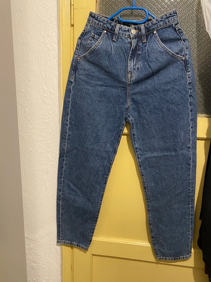 Kadın Mavi Bol Kesim Kemerli Kot Pantolon - Görsel 2