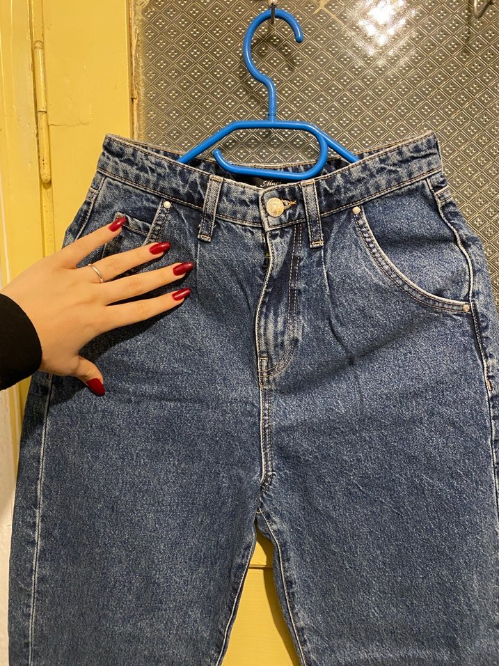 Kadın Mavi Bol Kesim Kemerli Kot Pantolon - Görsel 3