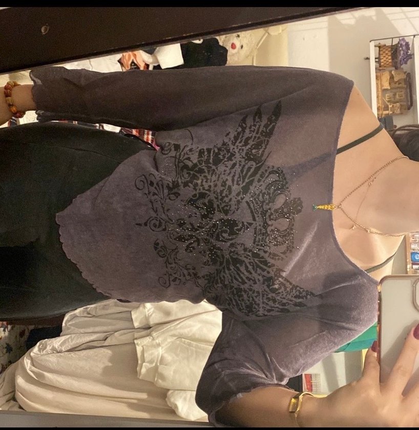 Mor Gotik Drapeli Uzun Kollu Bluz - Görsel 2