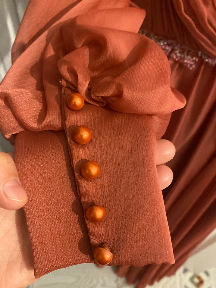 Klasik Şıklık Kahverengi Uzun Abiye Elbise - Görsel 5