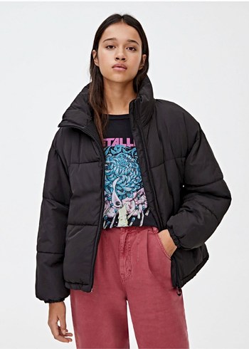 Pull&Bear Siyah Şişme Kadın Mont