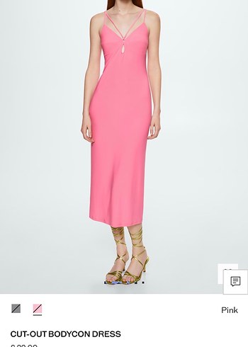 Pembe V Yaka İnce Askılı Uzun Elbise - Görsel 3