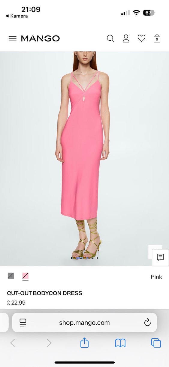 Pembe V Yaka İnce Askılı Uzun Elbise - Görsel 3