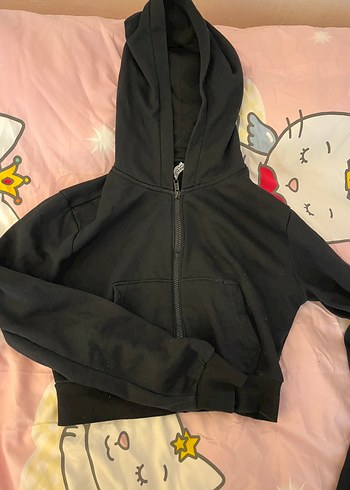 Fermuarlı Siyah Kapüşonlu Sweatshirt