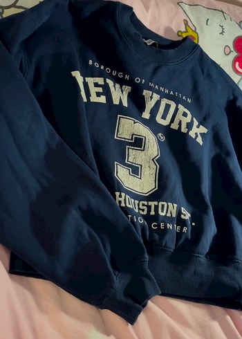 Mavi Baskılı Uzun Kollu Sweatshirt