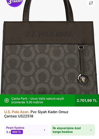 U.S Polo Assn. U.S. Polo Assn. Siyah Deri Kadın Çanta