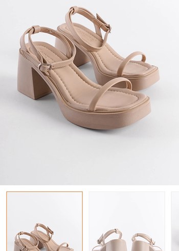 Bej Minimalist Platform Topuklu Kadın Sandalet