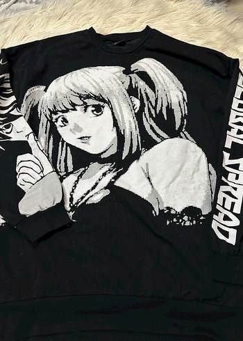 Siyah Baskılı Uzun Kollu Örme Kadın Sweatshirt - Görsel 2