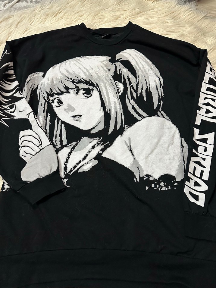 Siyah Baskılı Uzun Kollu Örme Kadın Sweatshirt - Görsel 2