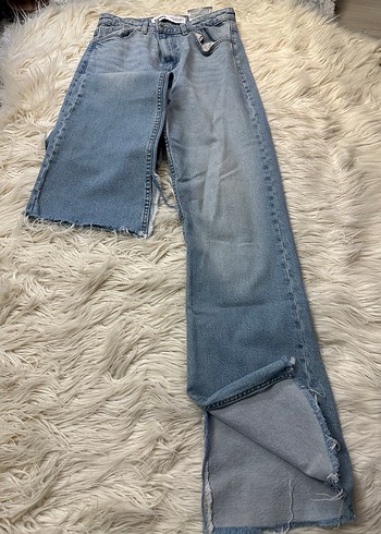 Kadın Bohem Tarzı Kürklü Mavi Denim Pantolon - Görsel 2