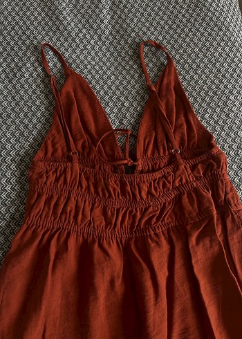 Kırmızı Keten V Yaka Bohem Tulum - Görsel 4