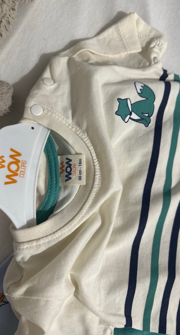 Beyaz Çizgili Erkek Bebek Kısa Kollu Tişört - Görsel 3