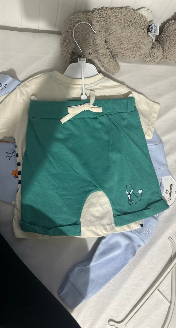 Beyaz Çizgili Erkek Bebek Kısa Kollu Tişört - Görsel 2