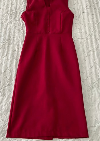 Bordo V Yaka Midi Elbise Dantel Detaylı