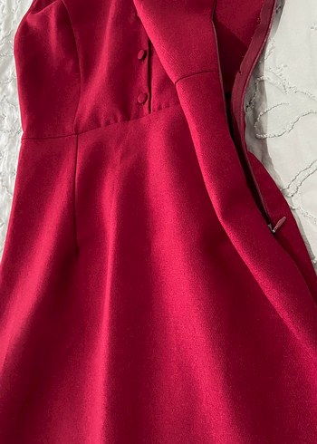 36 Beden Bordo V Yaka Midi Elbise Dantel Detaylı