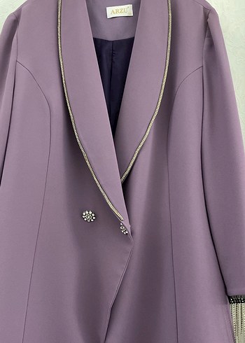 50 Beden mor Renk Lila Zincir Detaylı Kadın blazer Takım