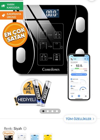 Comedones Siyah Dijital Akıllı Tartı