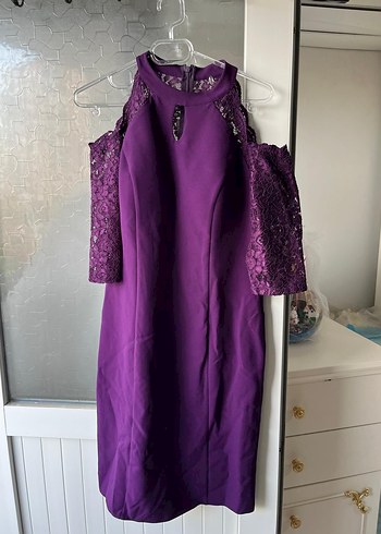 Mor Dantelli Uzun Abiye Elbise - Görsel 2