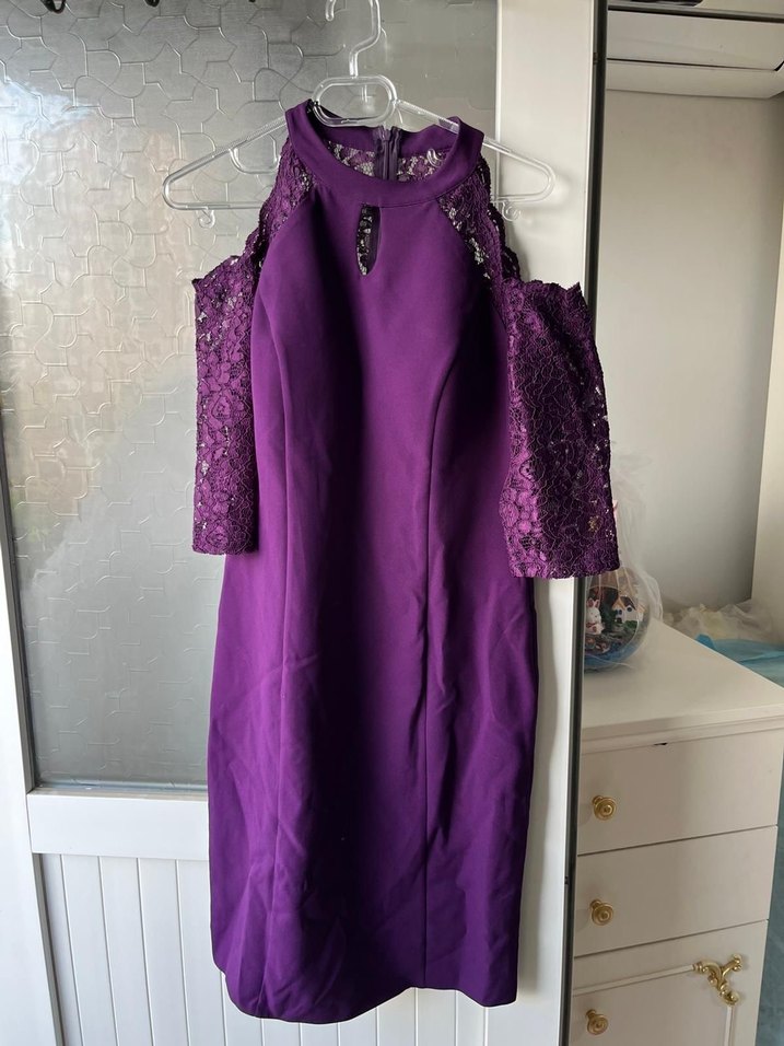 Mor Dantelli Uzun Abiye Elbise - Görsel 2