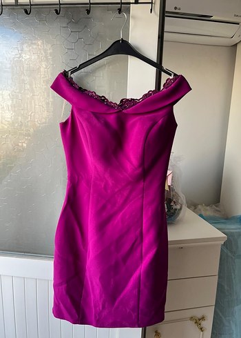 Mor V Yaka Drapeli Midi Elbise - Görsel 2