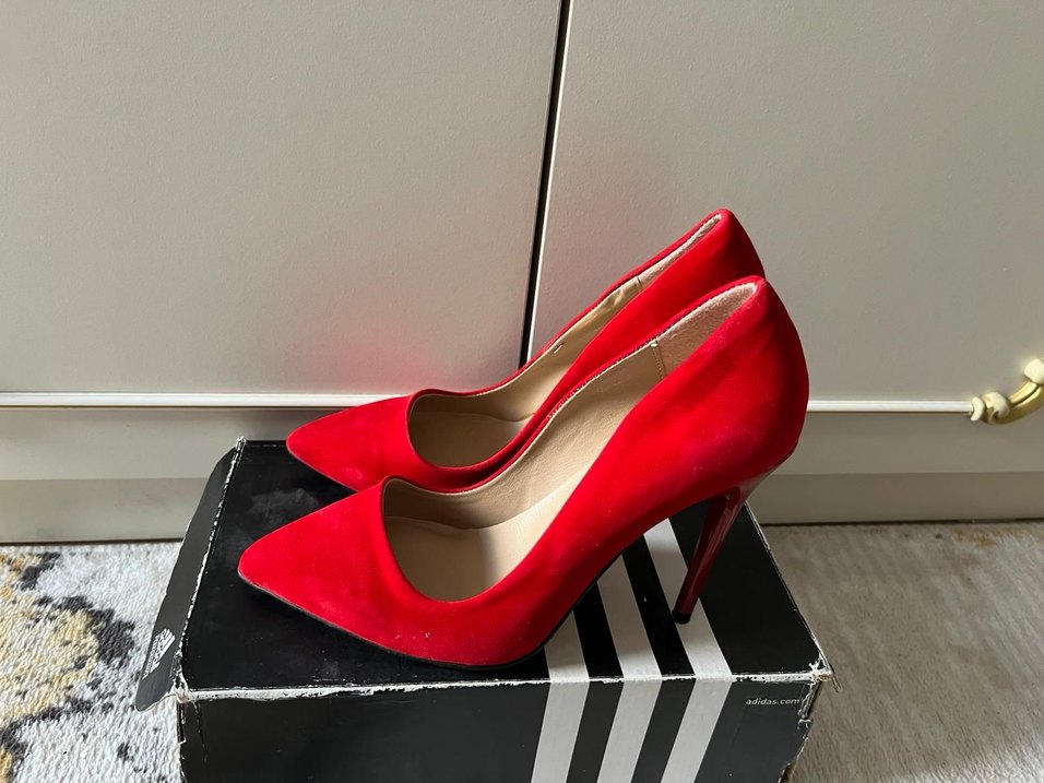 Parlak Kırmızı Süet Stiletto Topuklu - Görsel 2