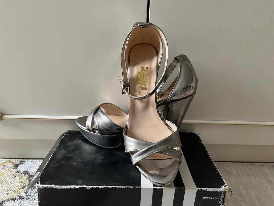 Gri Metal Platform Topuklu Kadın Abiye Ayakkabı - Görsel 3