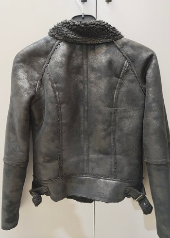 Siyah Deri Kürklü Biker Ceket - Görsel 7