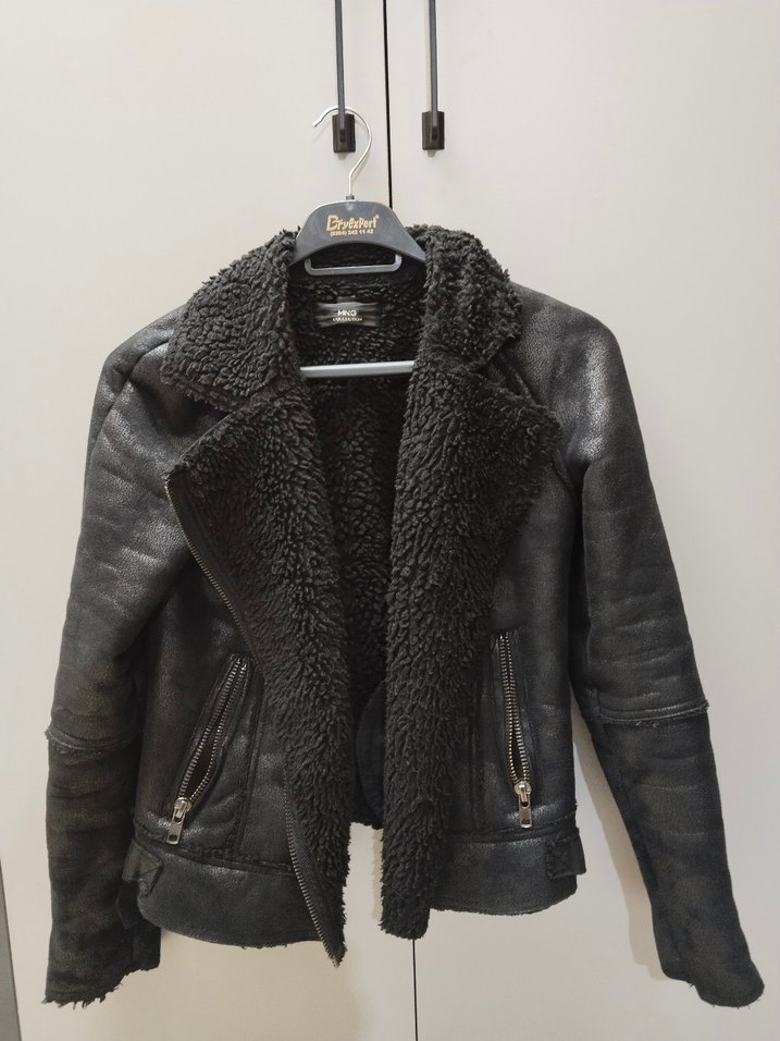 Siyah Deri Kürklü Biker Ceket - Görsel 2